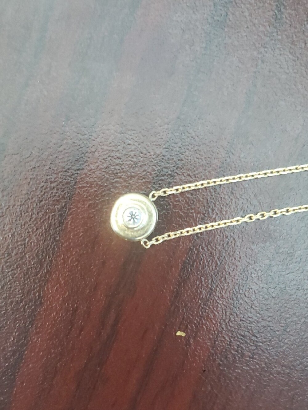 14 K Gold Round Pendant Necklace with Center Stone - Picture 2 of 6